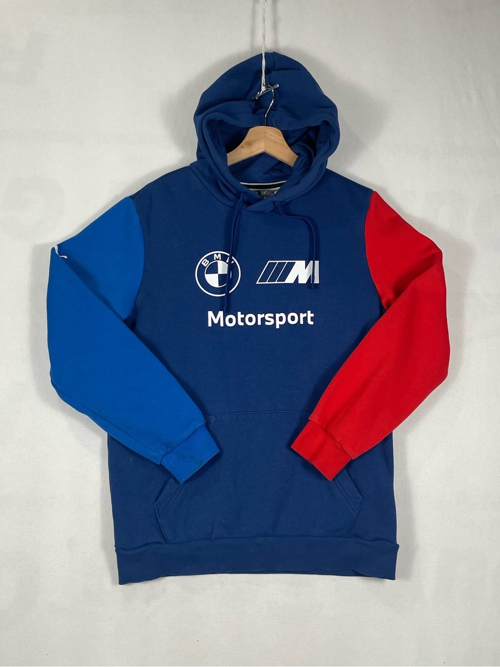 Puma BMW Motorsport Racing Colourblock Pullover Blue Red Hoodie mens Sz S